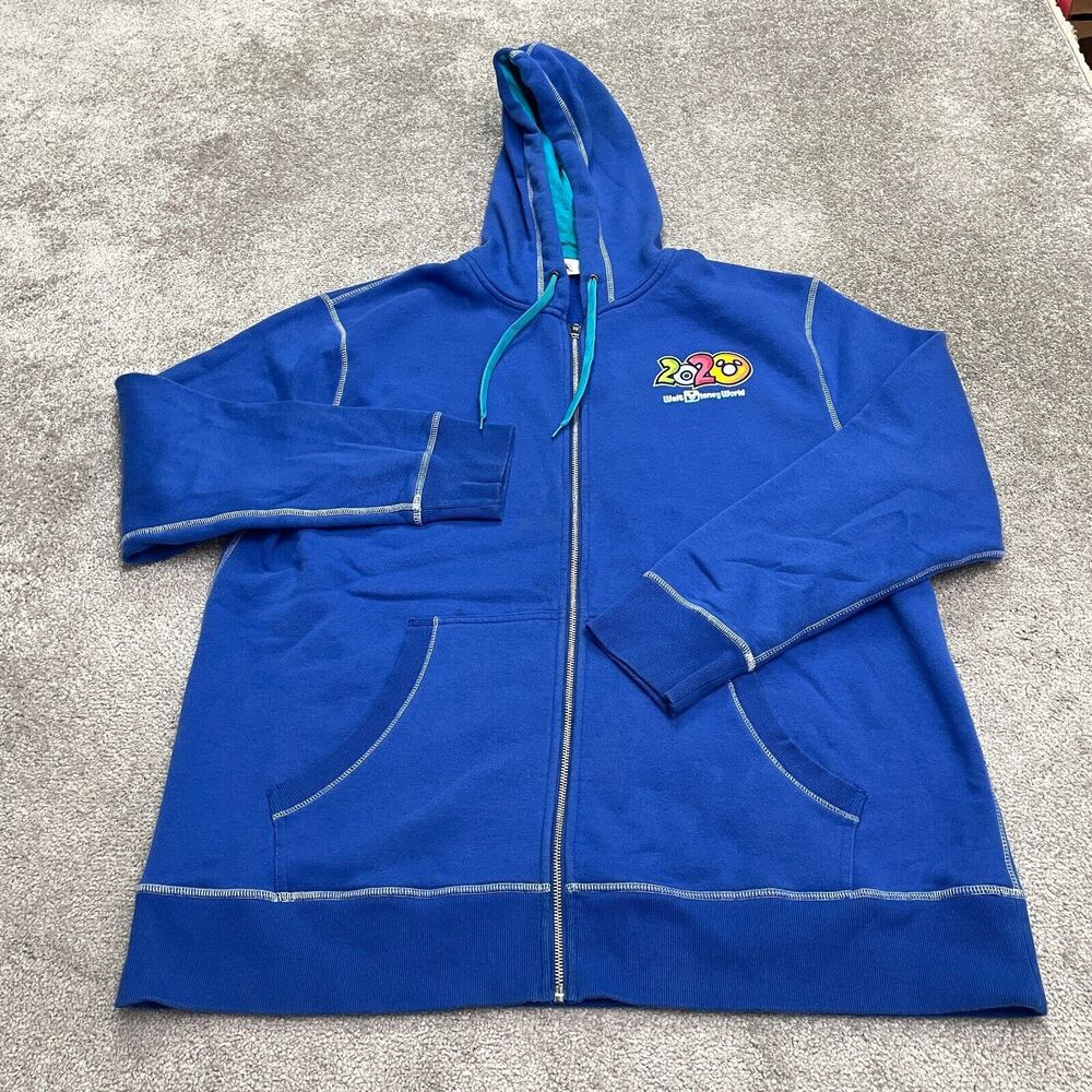 Disney Parks Graphic Hoodie Sweatshirt Mens 2XL Blue Full Zip Casual Cartoon